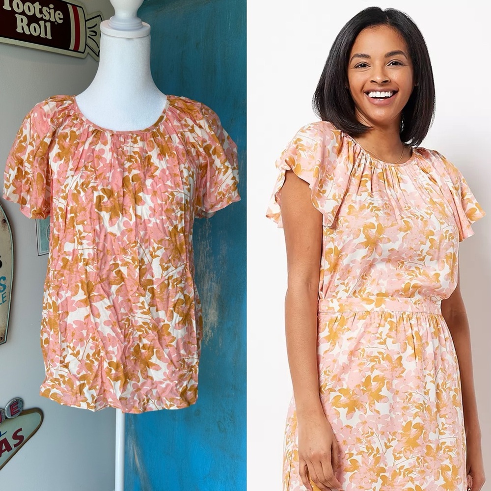 Candace Cameron Bure Printed Tulip Sleeve Modal Blend Bow Blouse